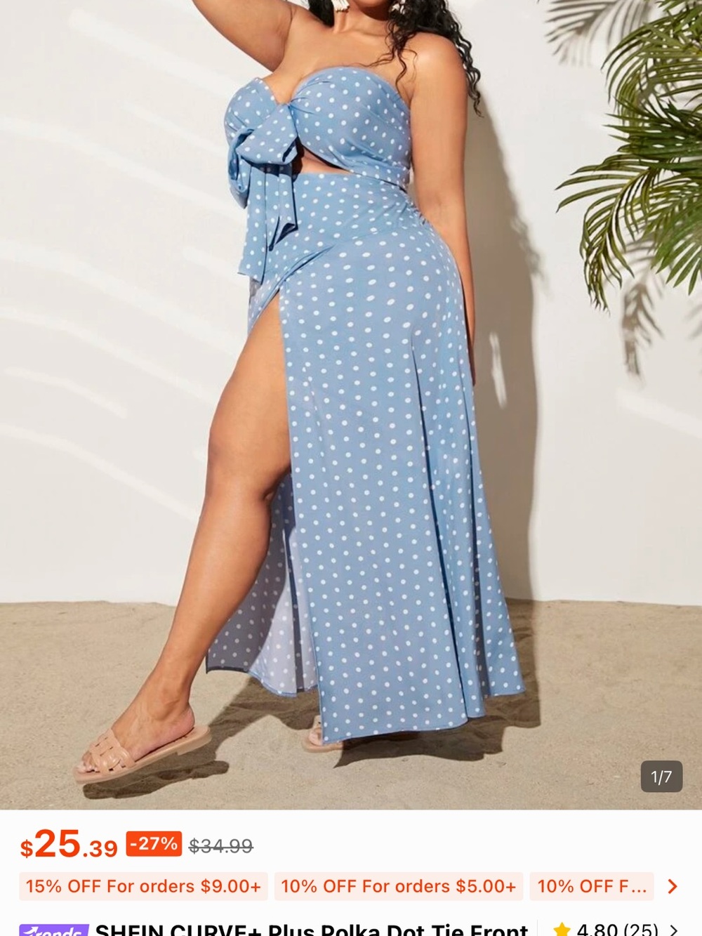 SHEIN Light Blue Polka Dot Maxi Skirt with High Side Slit